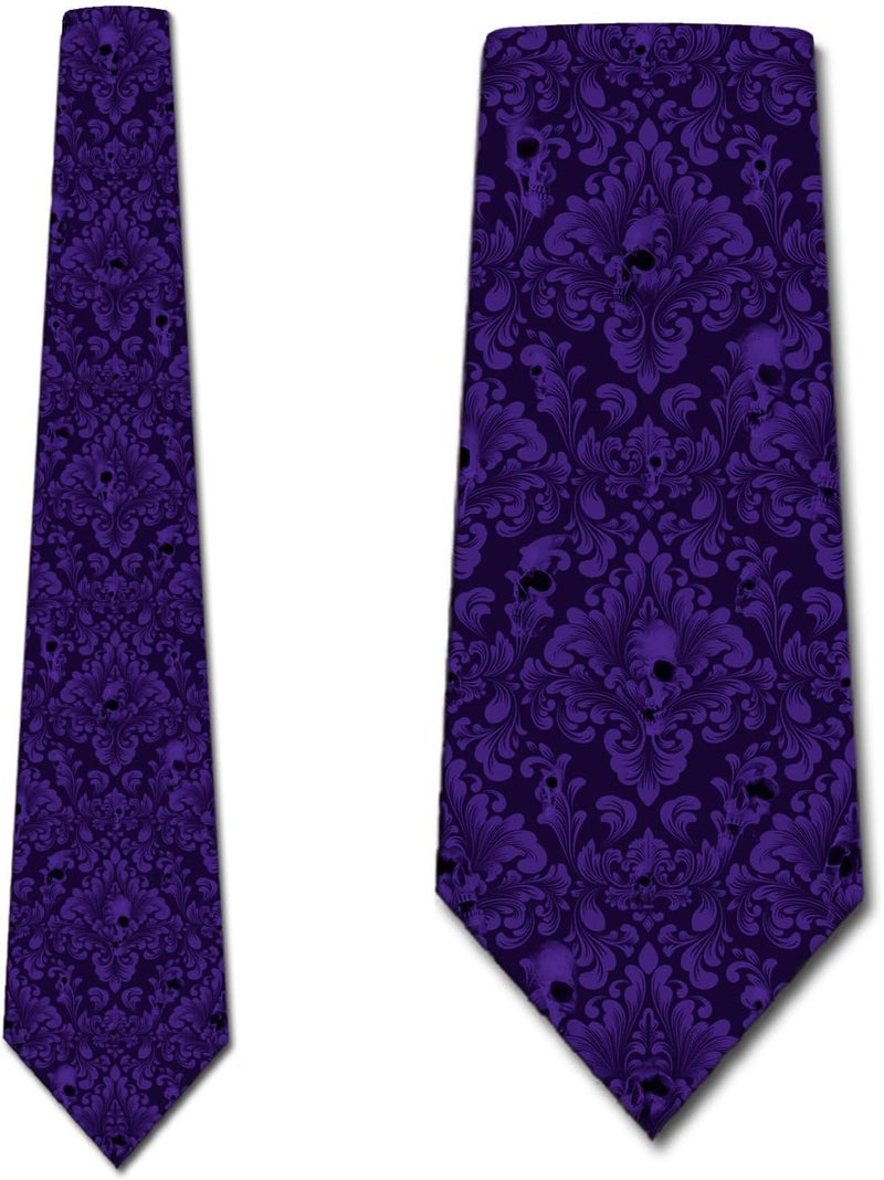 Three Rooker Skull Ties Mens Damask Necktie Halloween Tie for Men Conservative Holiday Print - Image 2